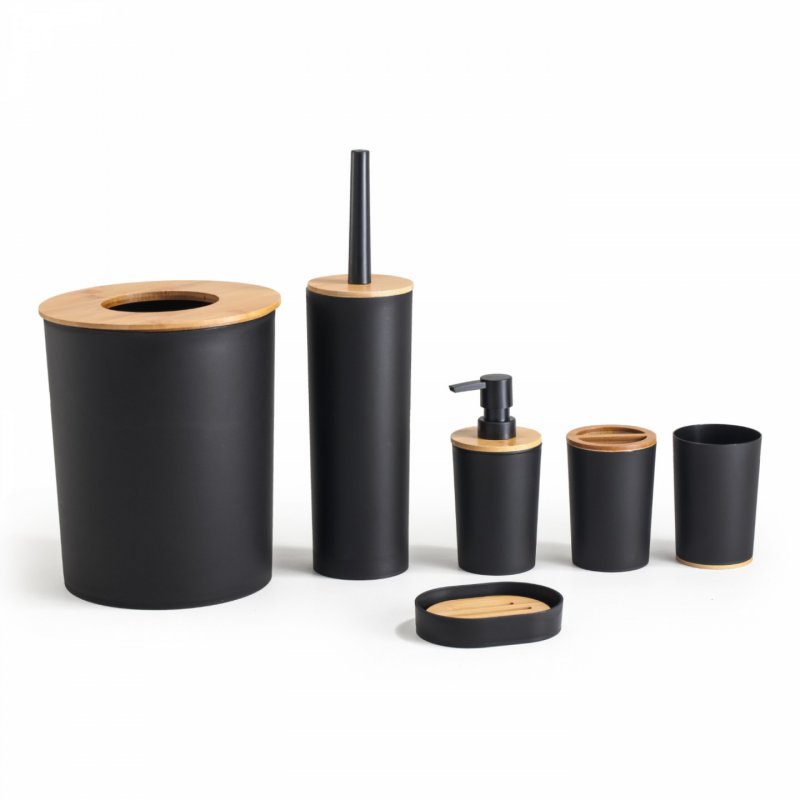 Herzberg HG-04456: 6 Pieces Bamboo Bathroom Set - Matte Black