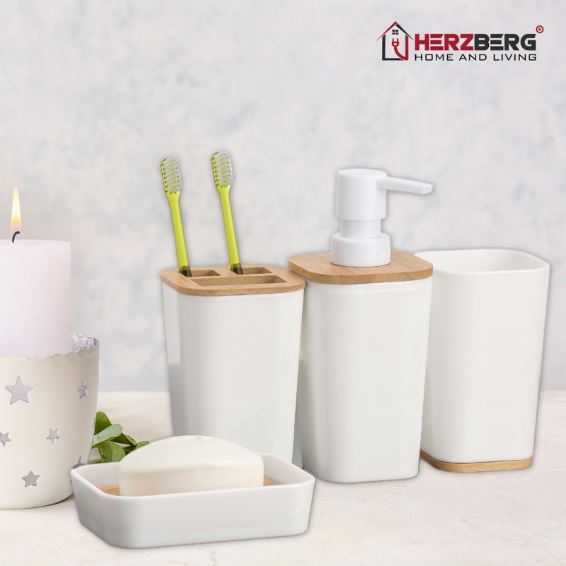 Herzberg HG-04463: 6 Pieces Bamboo Bathroom Set - Matte Cream