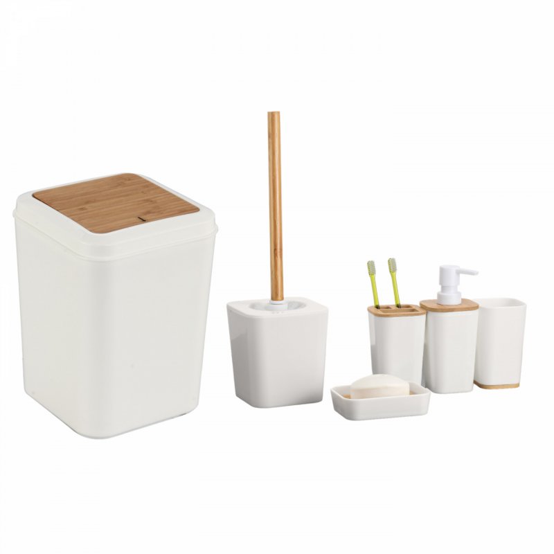 Herzberg HG-04463: 6 Pieces Bamboo Bathroom Set - Matte Cream