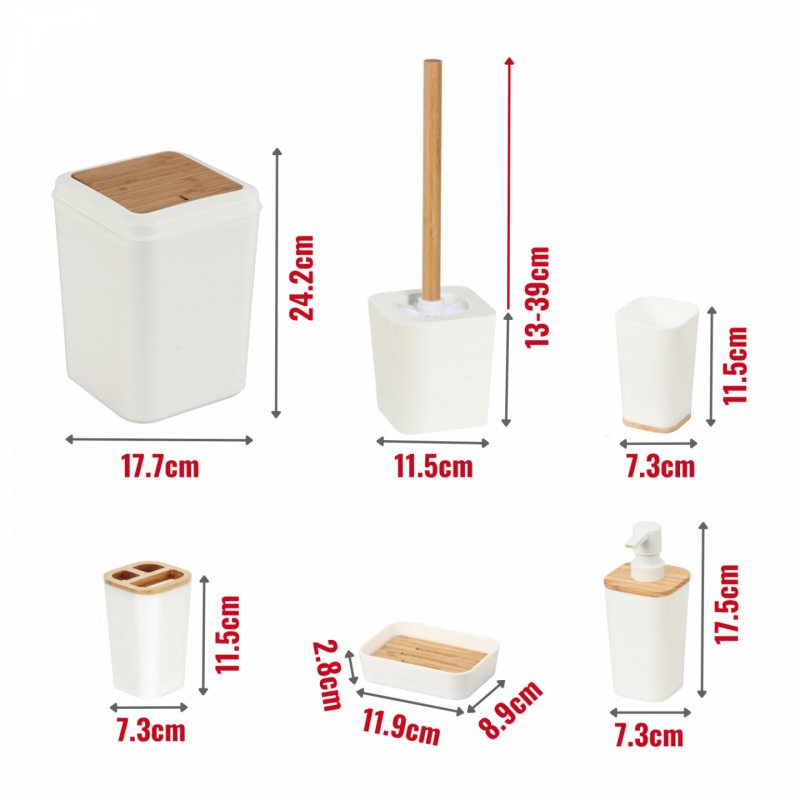 Herzberg HG-04463: 6 Pieces Bamboo Bathroom Set - Matte Cream