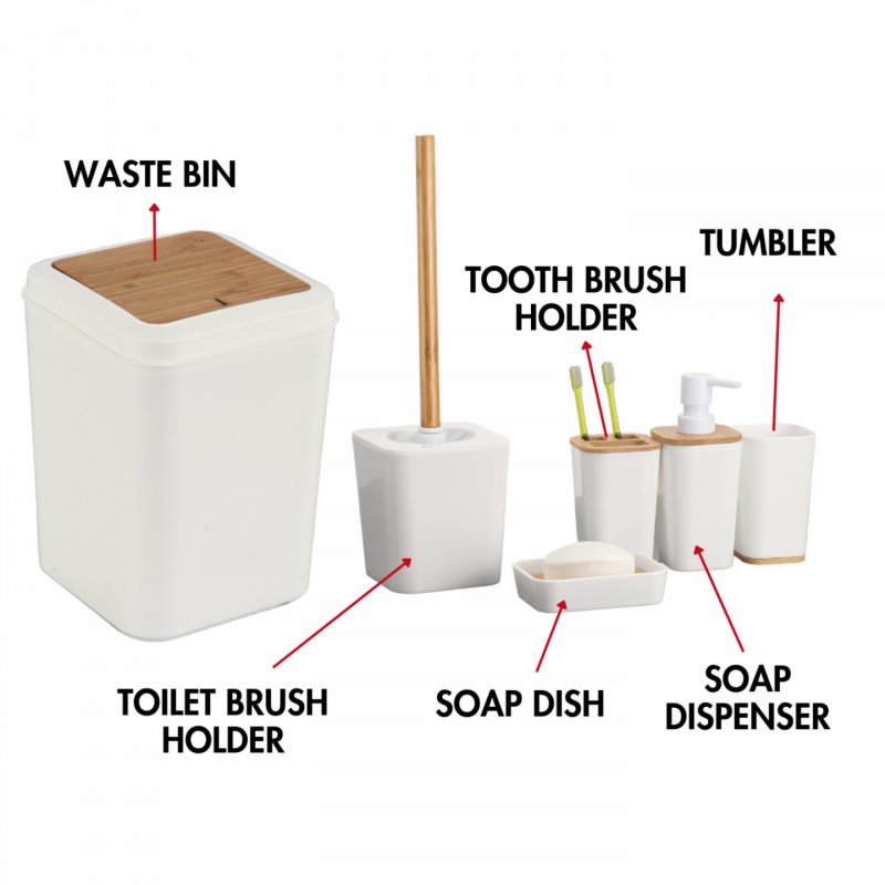 Herzberg HG-04463: 6 Pieces Bamboo Bathroom Set - Matte Cream