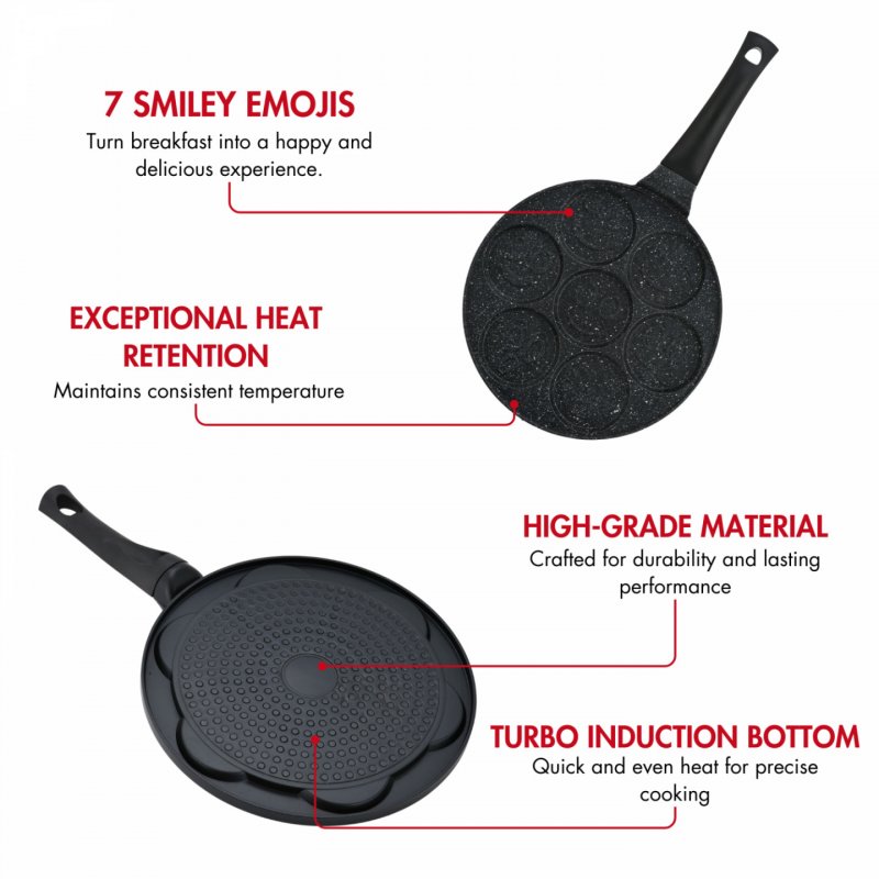 Herzberg HG-CP267SML: 26cm Marble Coated Pancake & Crepe Pan - 7 Smiley Emoji