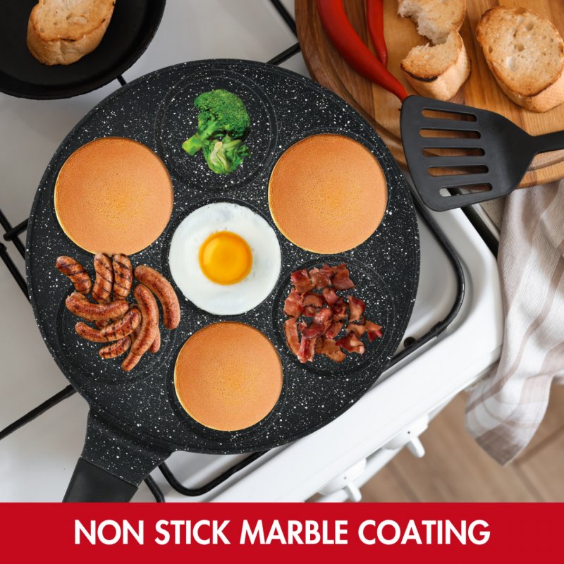 Herzberg HG-CP267HO: 26cm Marble Coated Pancake & Crepe Pan - 7 Plain Slot