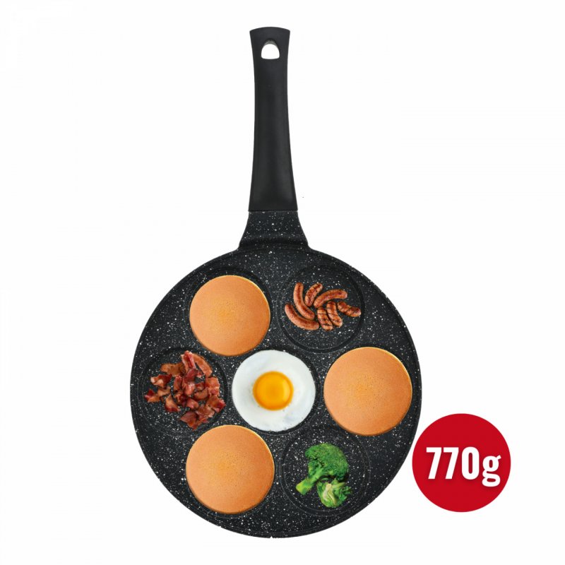 Herzberg HG-CP267HO: 26cm Marble Coated Pancake & Crepe Pan - 7 Plain Slot