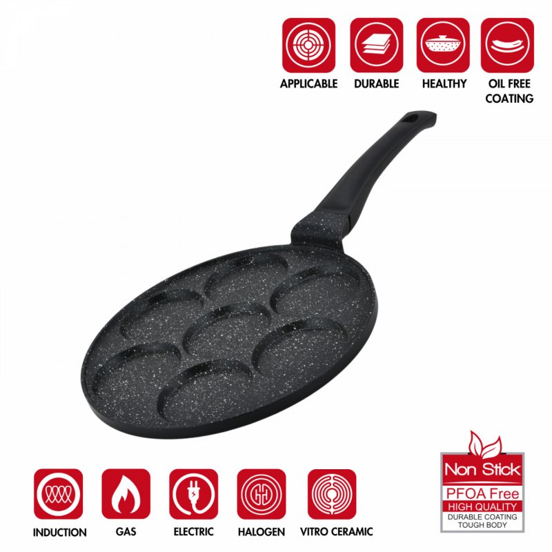 Herzberg HG-CP267HO: 26cm Marble Coated Pancake & Crepe Pan - 7 Plain Slot