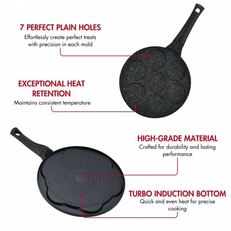 Herzberg HG-CP267HO: 26cm Marble Coated Pancake & Crepe Pan - 7 Plain Slot