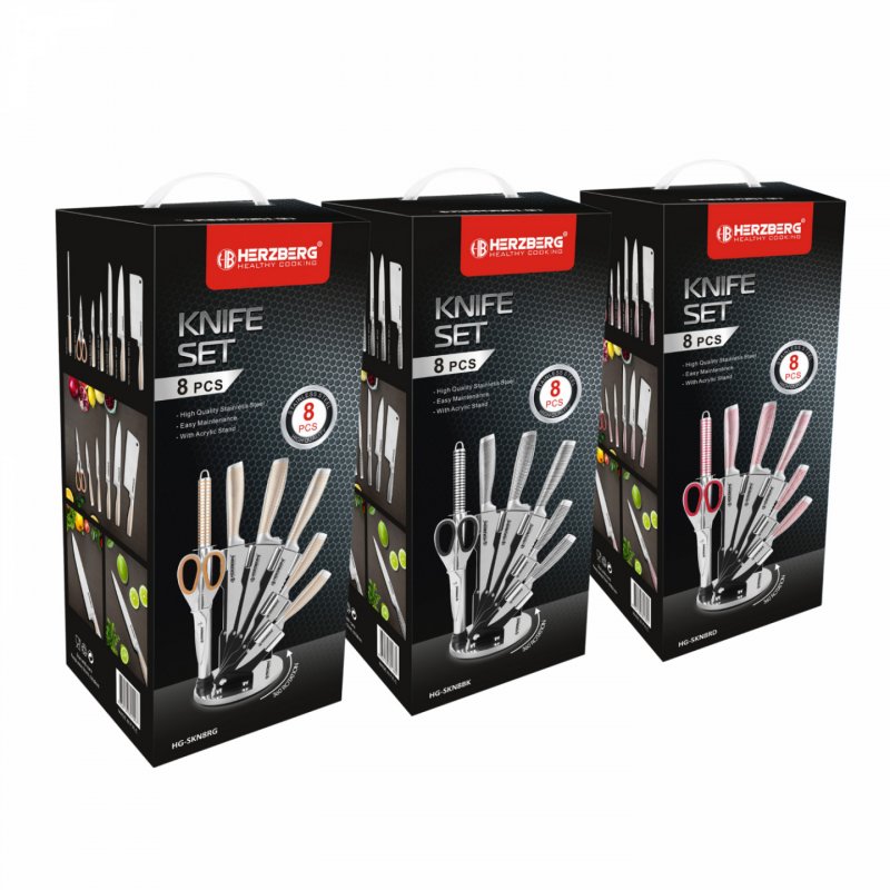 Herzberg HG-SKN8: 8 Pieces Stainless Steel with Acrylic Stand Yellow