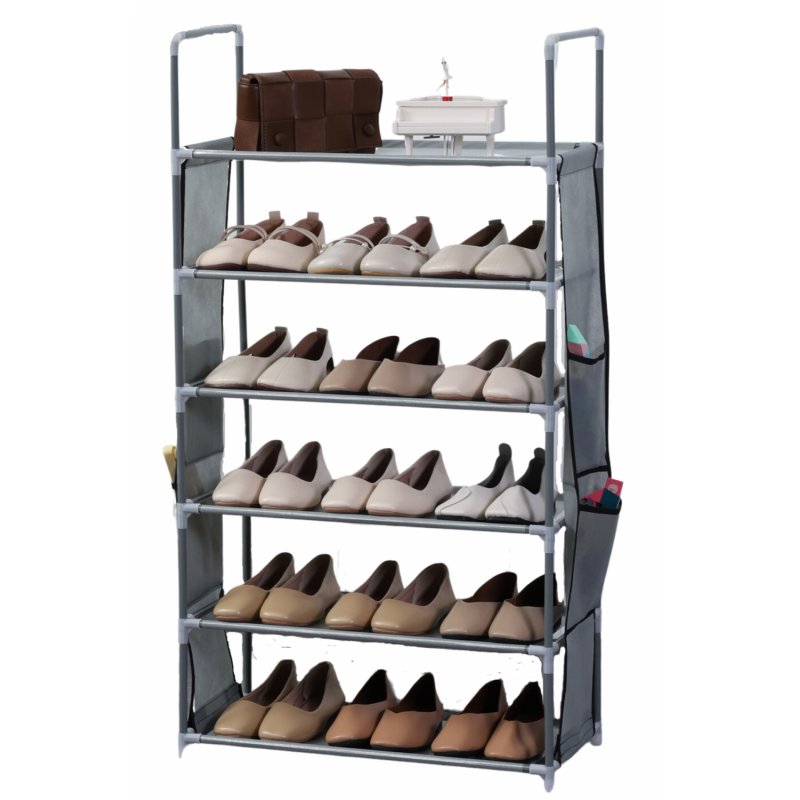 Herzberg HG-03602: 6 Layer Storage Shoe Rack (47x100cm) - Grey