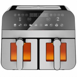 Comfy Nest CN-AFD45WS: 2400W Double S/S Basket Digital Airfryer with Window - 9L