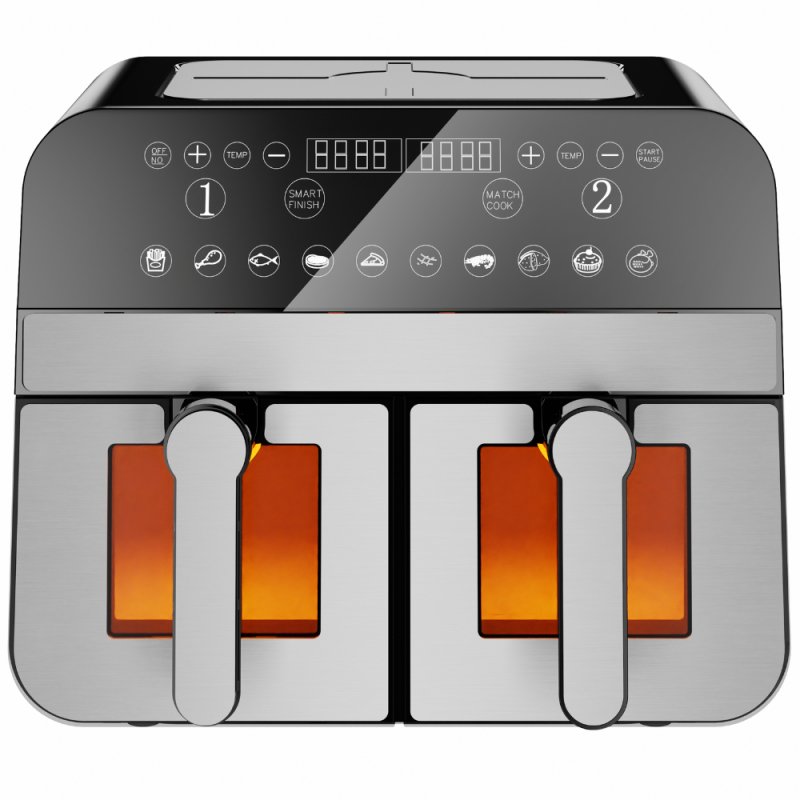 Comfy Nest CN-AFD45WS: 2400W Double S/S Basket Digital Airfryer with Window - 9L