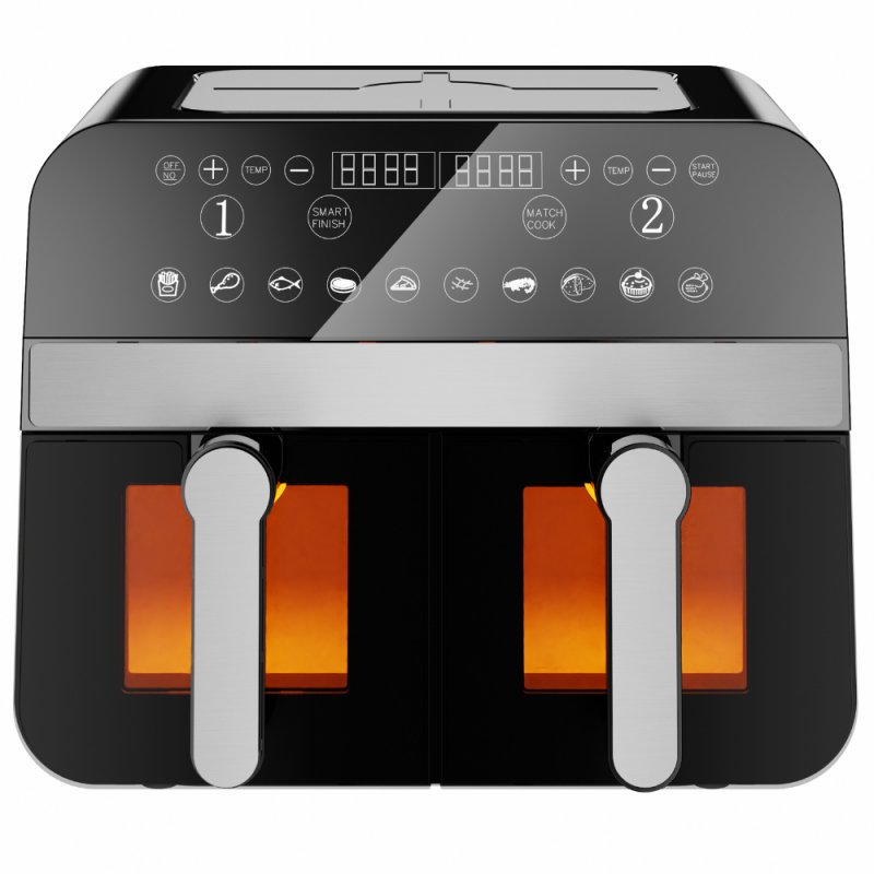 Comfy Nest CN-AFD45WB: 2400W Black Double Basket Digital Air Fryer w/ Window - 9L