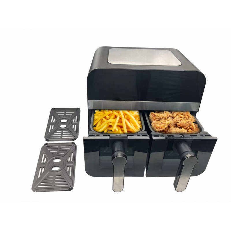 Comfy Nest CN-AFD45WB: 2400W Black Double Basket Digital Air Fryer w/ Window - 9L