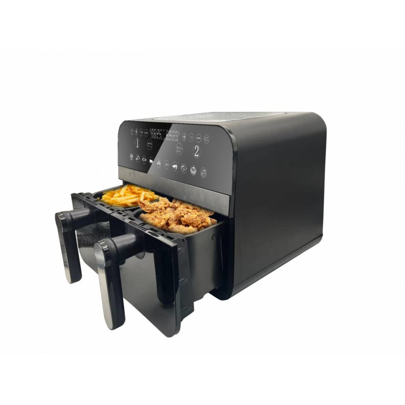 Comfy Nest CN-AFD45NB: 2400W Black Double Basket Digital Air Fryer - 9L