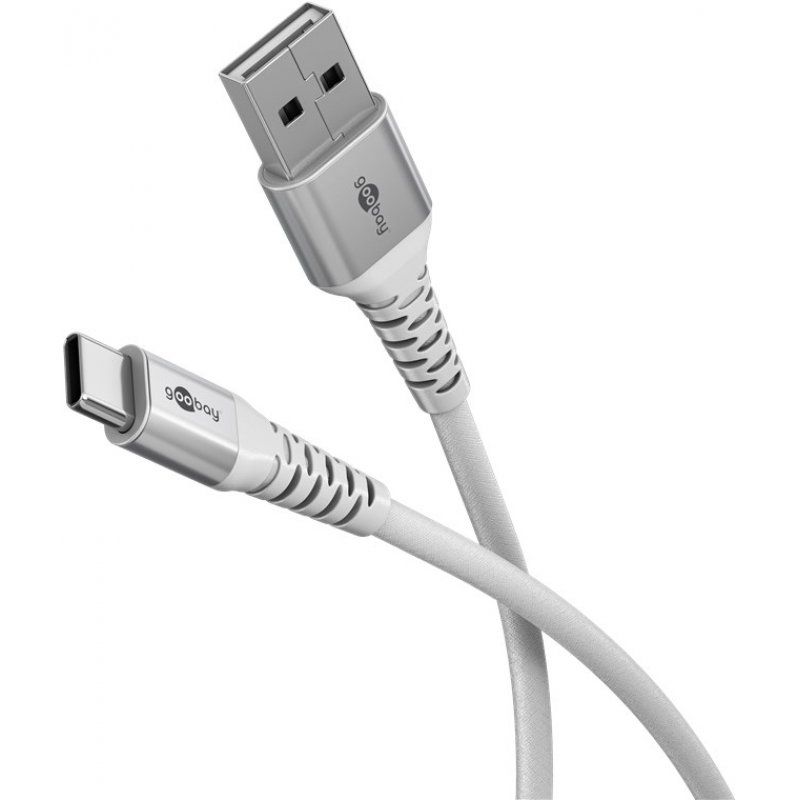 Goobay Supersoftes Textilkabel, USB-C auf USB-A, weiß, 1m