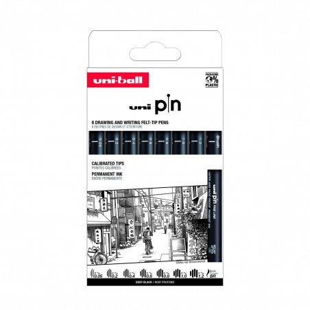 Uni - UNI PIN SETX8 Classic - Black - 0.05 to 1.2mm and a brush tip