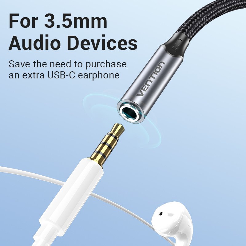 Vention BGMHA câble audio 0,1 m 3,5mm USB Type-C Gris
