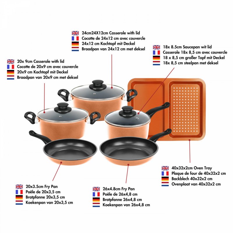 Herzberg HG-04838: 9 Pieces of Non-Stick Copper Cookware Set