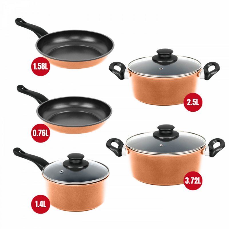 Herzberg HG-04838: 9 Pieces of Non-Stick Copper Cookware Set