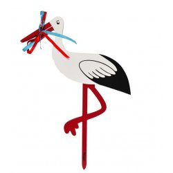 Magni - Wooden birth stork - Red and blue ribbon - Small - 55 cm