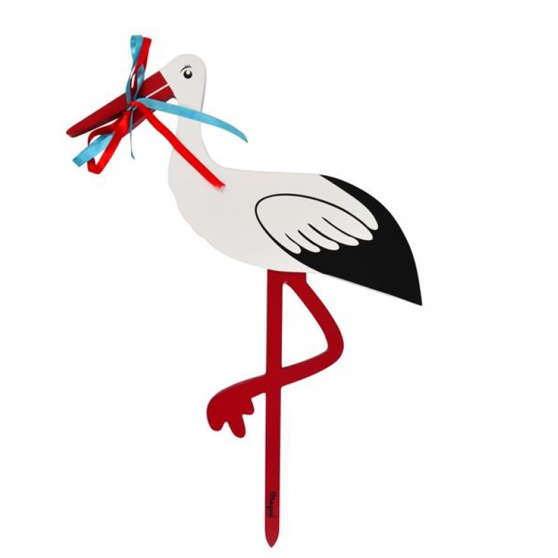 Magni - Wooden birth stork - Red and blue ribbon - Small - 55 cm