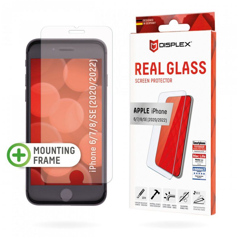 DISPLEX Panzerglas 2D/ Clear (10H) für Apple iPhone 6/7/8/SE (2020/2022), Eco-Montagerahmen, Tempered Glas,