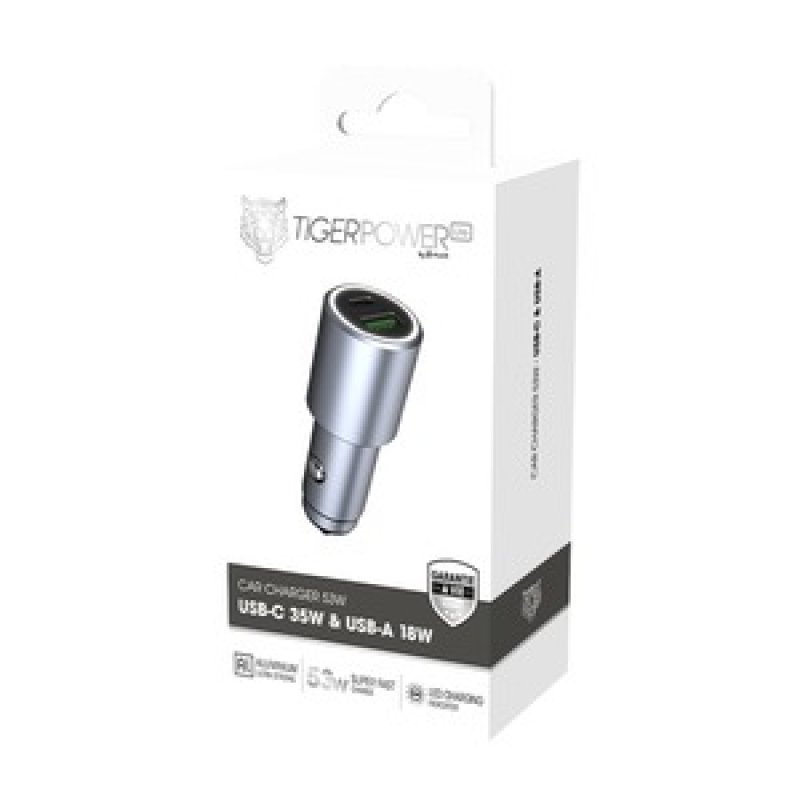 TIGER POWER LITE CHARGEUR VOITURE 53W USB-C 35W USB-A 18W ALUMINIUM