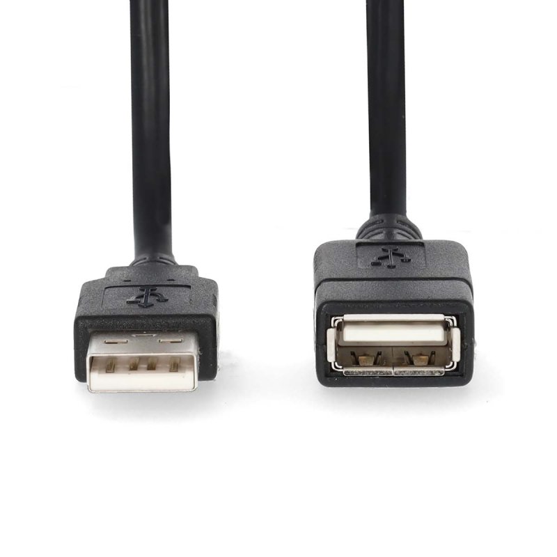 Nedis USB 2.0-Verlängerungskabel A-Stecker - USB-A-Buchse 480 Mbps | Vernickelt | 2.00 m | Rund | PVC | Schwarz | Label