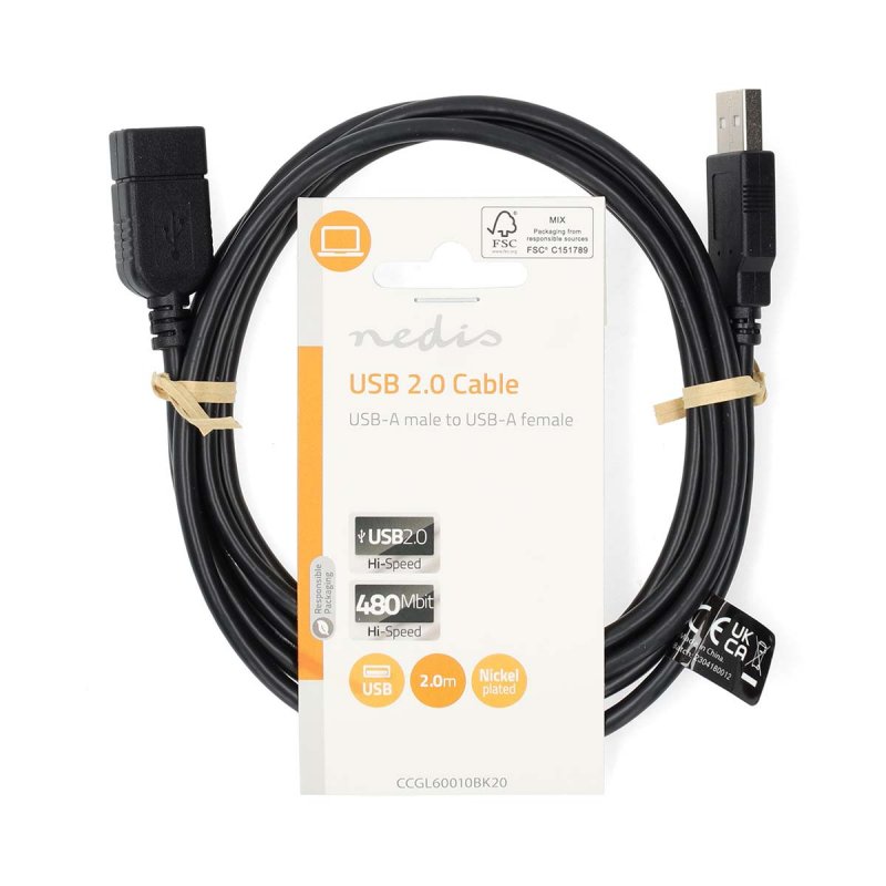 Nedis CCGL60010BK20 USB cable USB 2.0 1 m USB A Black
