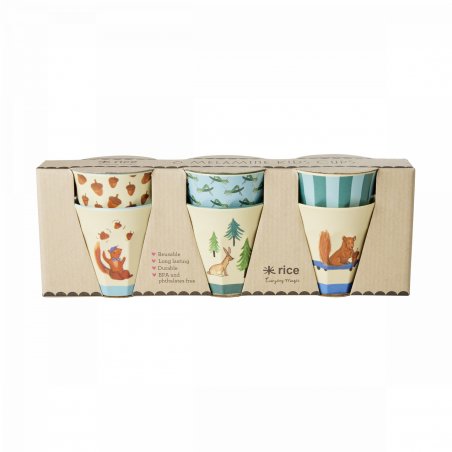 Rice - Melamine Cups with Happy Forest Prints - Blue - Small