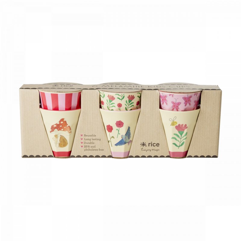 Rice - Melamine Cups with Happy Forest Prints - Pink - Small