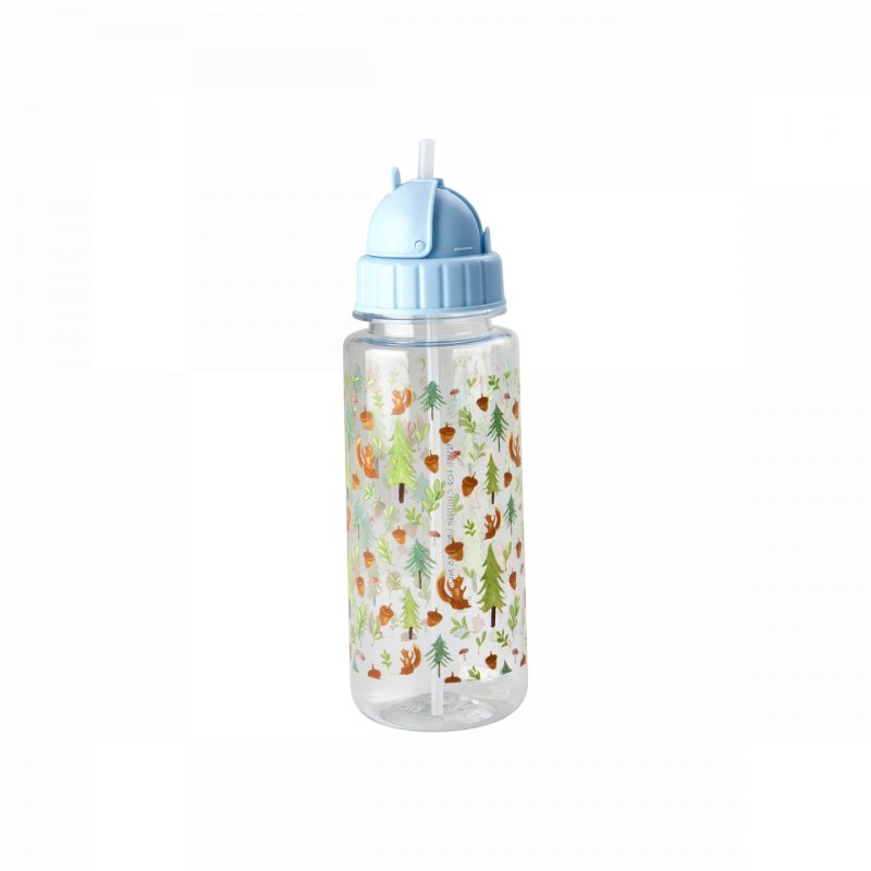 Rice - Plastic Kids Drinking Bottle with Happy Forest Print - Blue - 500 ml