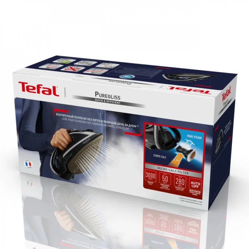 Tefal Puregliss FV8062E0 iron Dry & Steam iron Durilium AirGlide Autoclean soleplate 3000 W Black, Grey