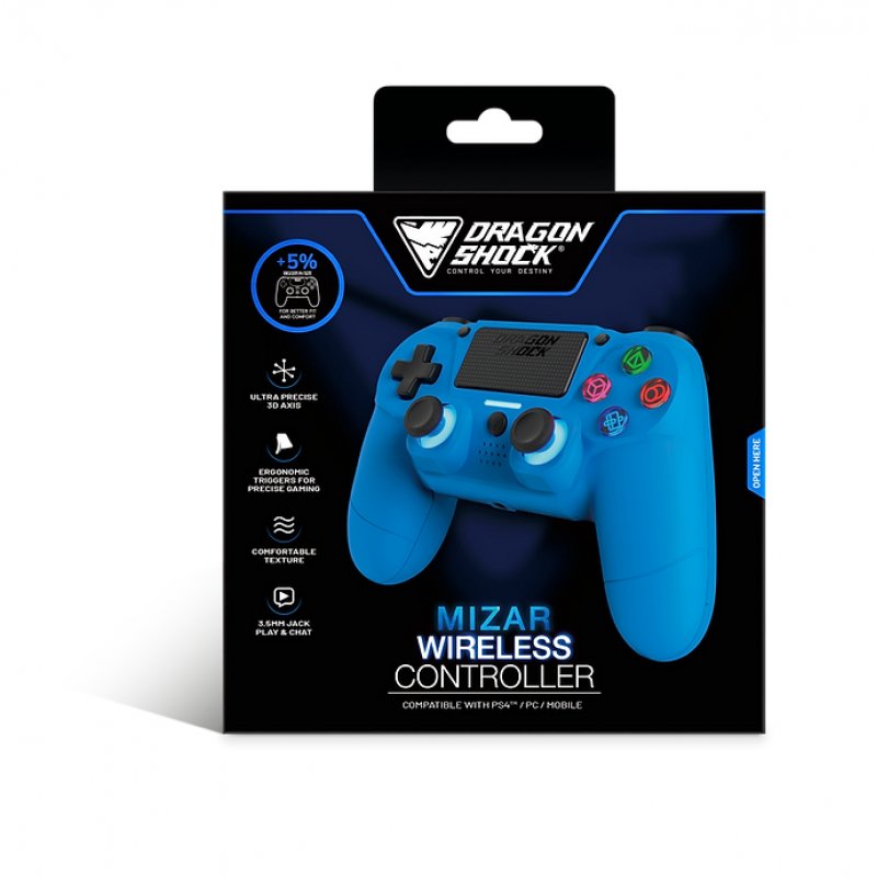 DragonShock - Manette sans fil Bluetooth MIZAR Bleue pour PS4, PC et Mobile