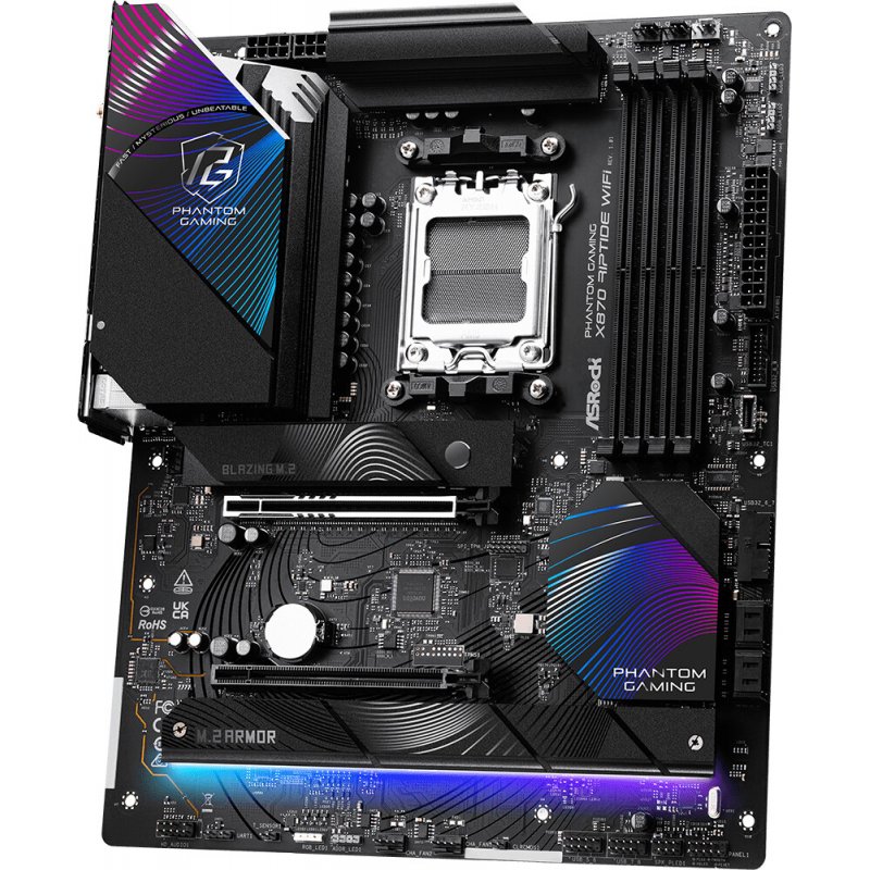 Asrock X870 RIPTIDE WIFI, AMD X870, AM5, ATX, 4 DDR5, HDMI, 2 USB4, Wi-Fi 7, 2.5G LAN, RGB, 3x M.2