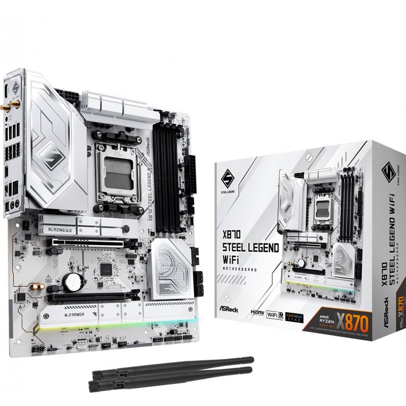 Asrock X870 STEEL LEGEND WIFI, AMD X870, AM5, ATX, 4 DDR5, HDMI, 2 USB4, Wi-Fi 7, 2.5G LAN, RGB, 3x M.2