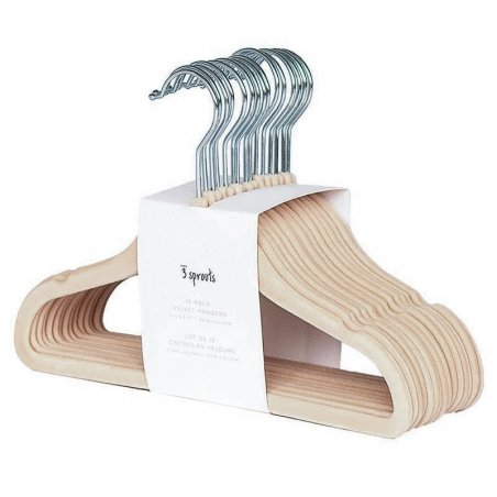 3 Sprouts Hazelnut Velvet Non-Slip Hangers (15 Per Set)