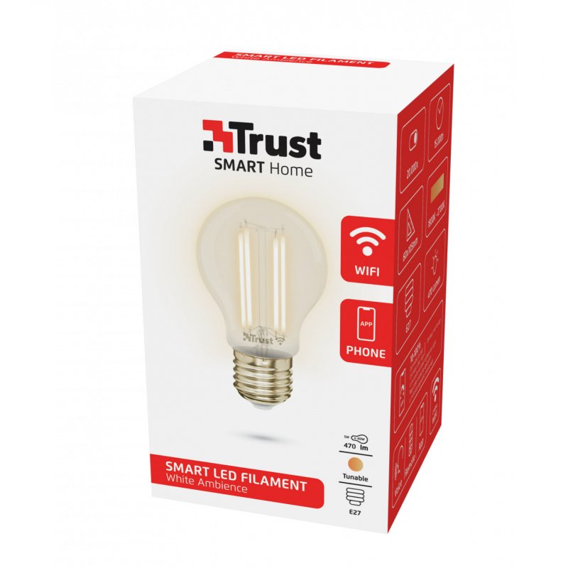 Trust E27 LED FILAMENT 1800-2700K WI-FI Smartes WiFi LED-Filament, Lichtstimmung weiß, Fassung E27, von Ihrem