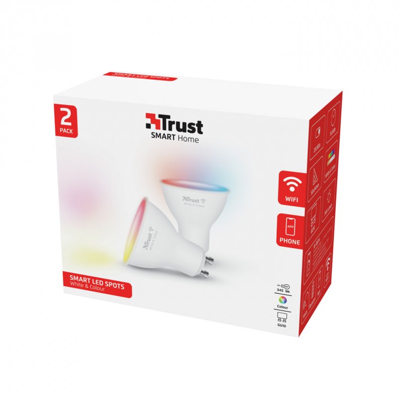 Trust GU-10 DUO-PACK RGBCW LED SPOT WI-FI Smarter WiFi LED-Strahler, weiß und farbig, Fassung GU10, von Ihrem