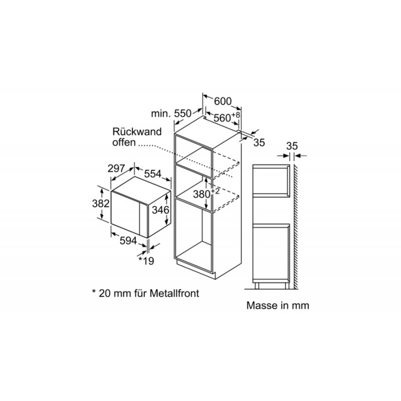 Bosch BFL520MS0 microwave Black, Stainless steel Combination microwave Built-in 20 L 800 W