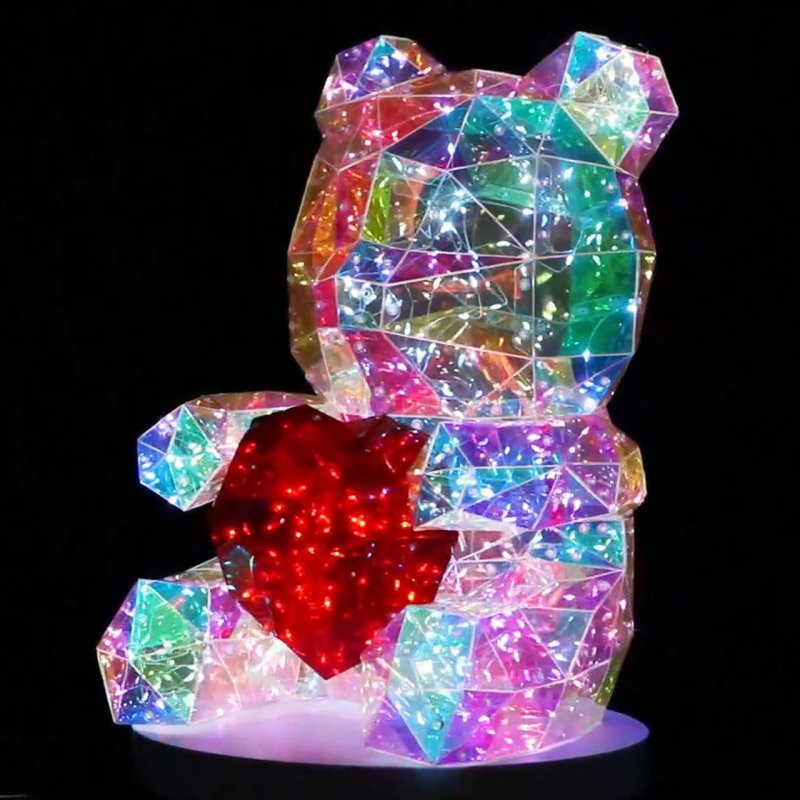 Ourson Lumineux Cœur Hologram 40 cm - Ourson LED Décoratif et Veilleuse LED, Idée Cadeau Originale - BSDC166-40CM