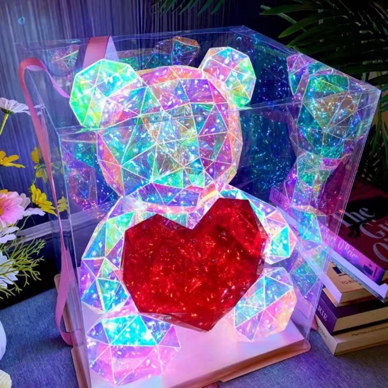Ourson Lumineux Cœur Hologram 40 cm - Ourson LED Décoratif et Veilleuse LED, Idée Cadeau Originale - BSDC166-40CM