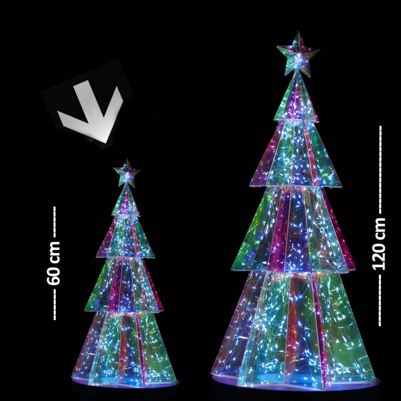 Sapin de Noël Lumineux LED Hologram Hexagonal 60 cm - Arbre Éclairé Moderne pour Décoration Intérieure et Ext -