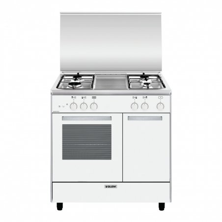 Glem Gas GA85PMWH four et cuisinière Électrique/Gaz Gaz Acier inoxydable, Blanc A