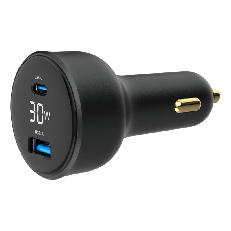 Chargeur Allume Cigare Gembird 1x USB-C 1x USB-A 30W (Noir)