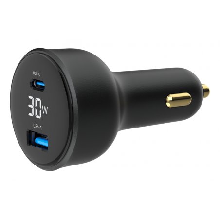 Chargeur Allume Cigare Gembird 1x USB-C 1x USB-A 30W (Noir)