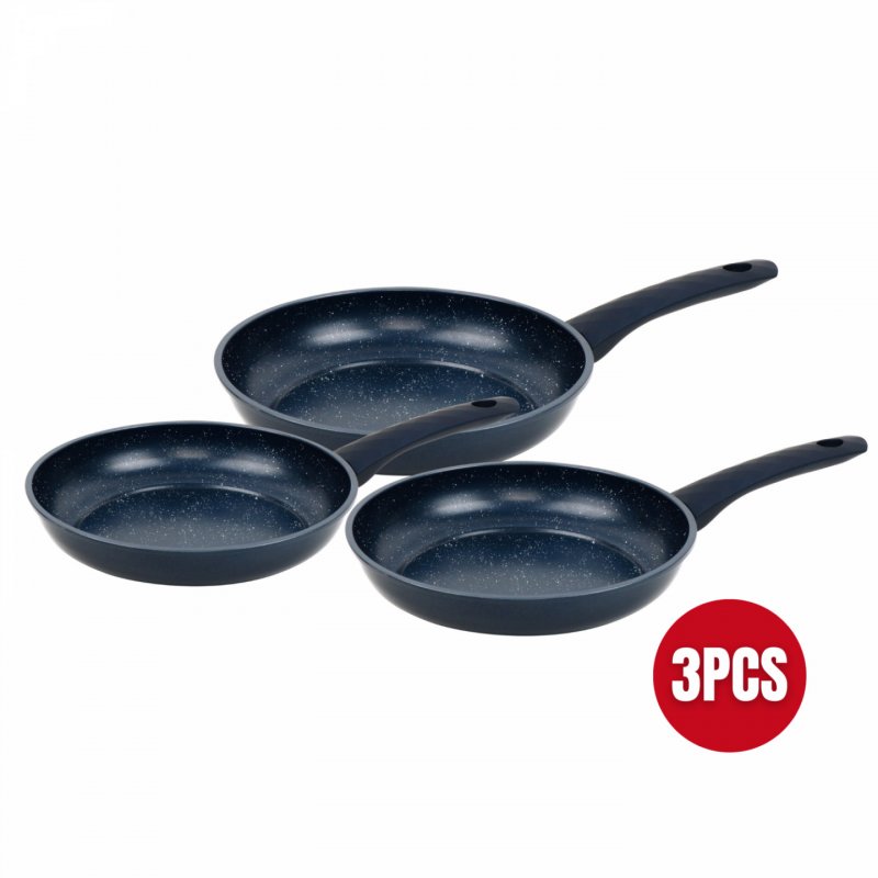 Herzberg HG-04777BLU: 3 Pieces Marble Coated Forged Frying Pan Set - Blue