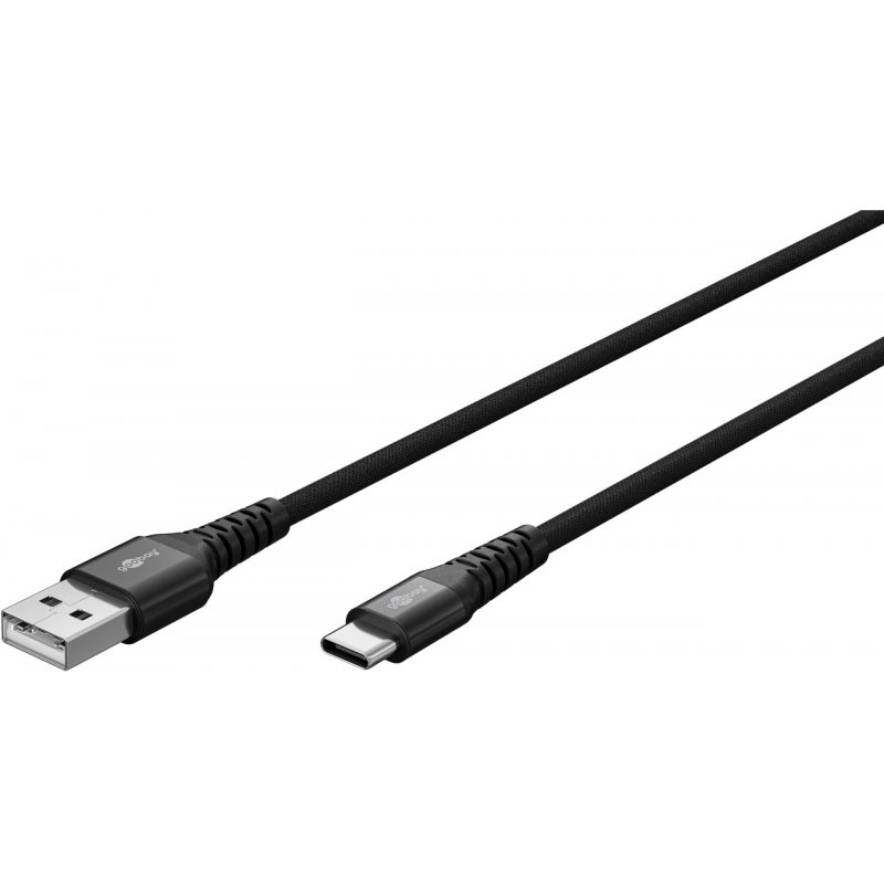 Supersoftes USB 2.0 Textilkabel, USB-A Stecker USB-C Stecker (schwarz, 1 Meter)