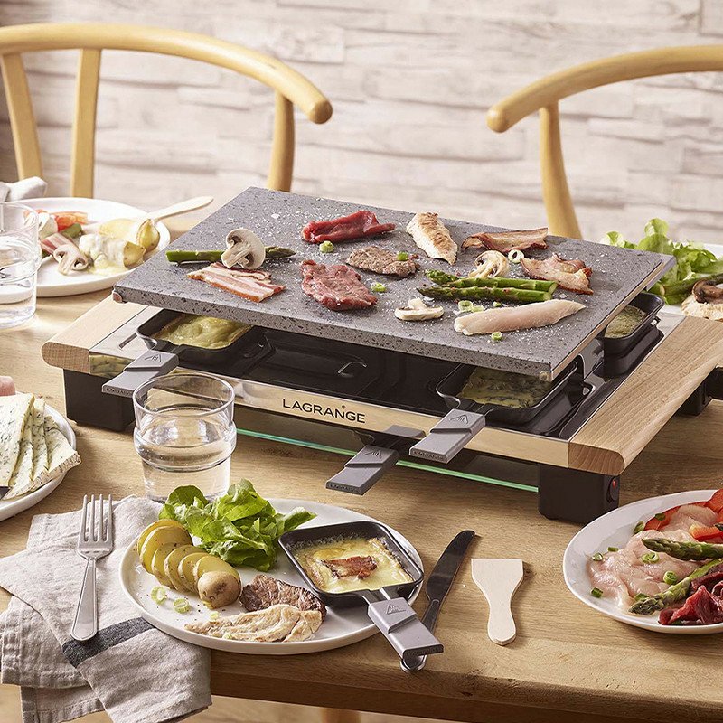 LAGRANGE Elegance raclette 8 personne(s) 1100 W Platine, Acier inoxydable, Bois