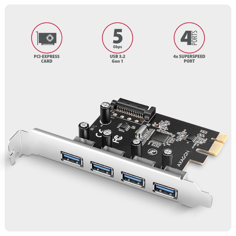 AXAGON PCEU-430RS Erweiterungskarte, PCIe 4.0 x1, 4x USB 3.0 - schwarz