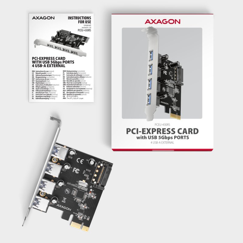 AXAGON PCEU-430RS Erweiterungskarte, PCIe 4.0 x1, 4x USB 3.0 - schwarz